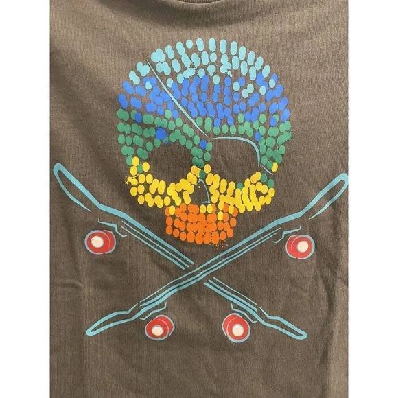 SKULL SKATEBOARD TEE SHIRT SIZE 7. COLOR IS A DARK OLIVE GRAYISH - Picture 2 of 6
